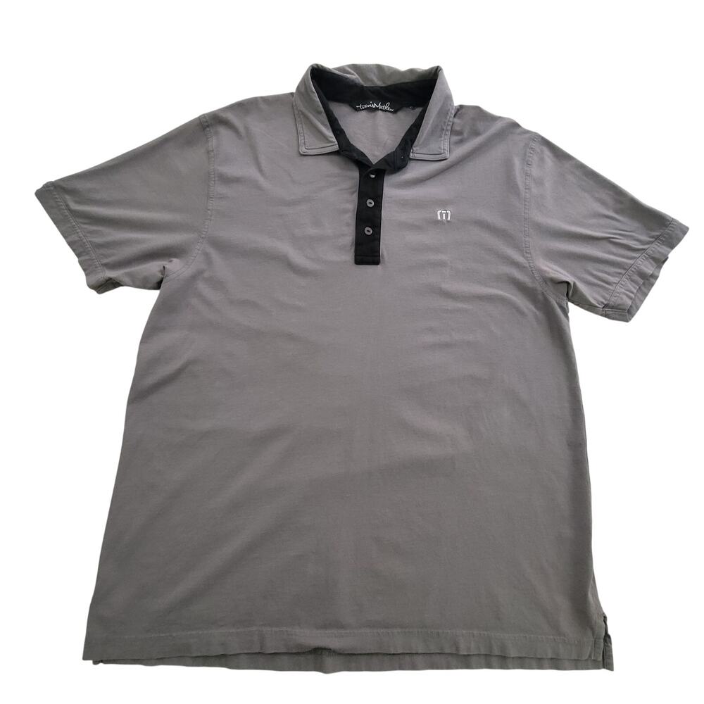 Travis Mathew Mens Size Estimated L Gray Black Short Sleeve Polo Golf Casual